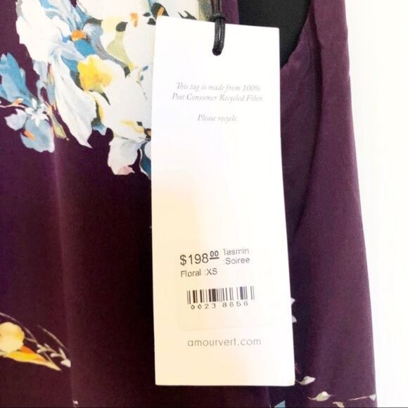 Amour Vert Tasmin 100% Silk Dress in burgundy Soirée floral size XSmall NEW - Picture 5 of 10